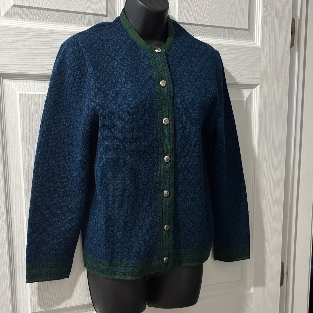 Vintage Catalina Jacquard Elegant Blue And Green Women's Sweater